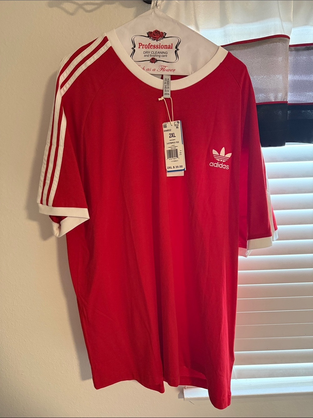 adidas Red Short-Sleeve Trefoil Tee with White Trim
